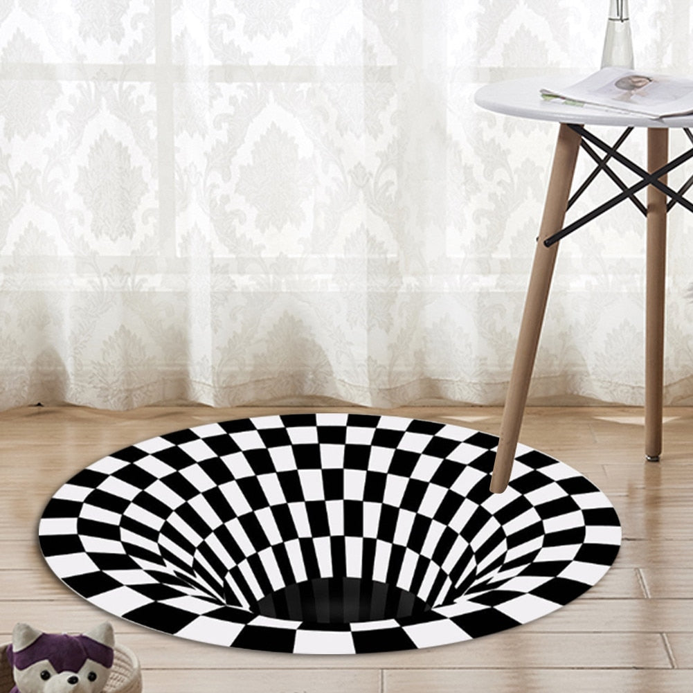 3D Carpet Round Floormat Black White